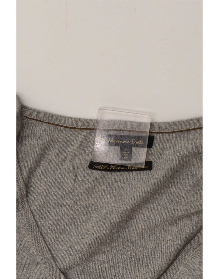 Massimo Dutti Jersey con Cuello en V para Mujer UK 42 Seda Gris Medio