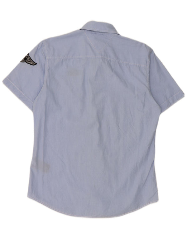Camisa Tommy Hilfiger Hombre De Manga Corta Con Estampado De Algodón A Rayas Azul Medio