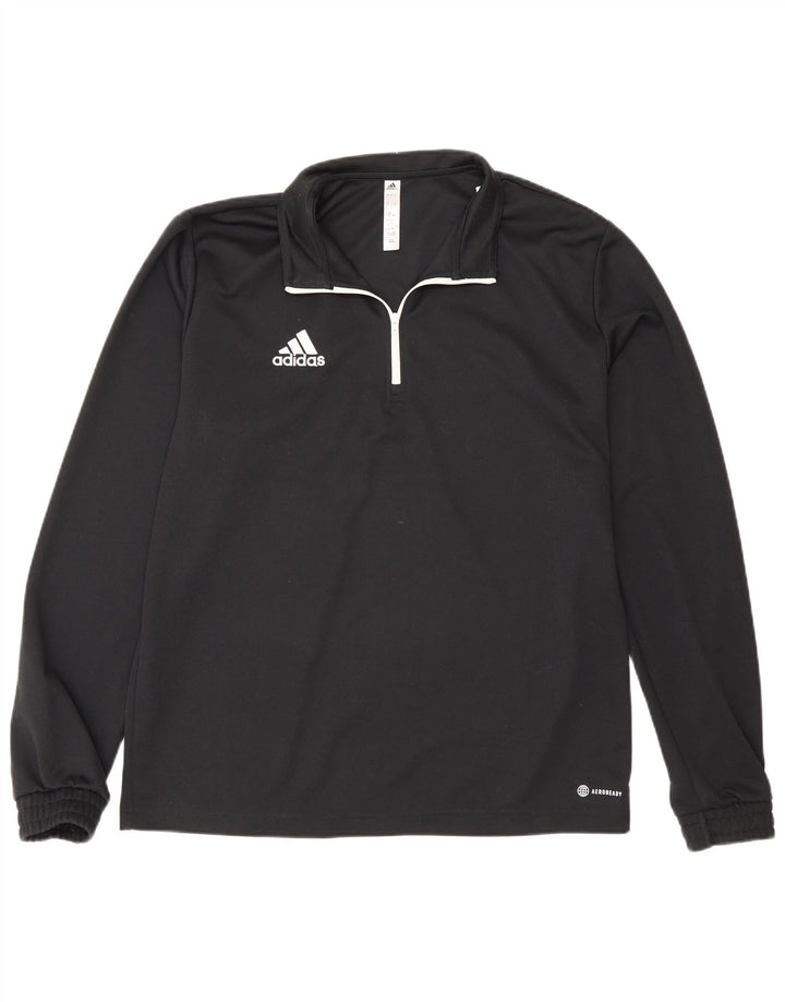 Adidas Hombre Zip Neck Top Manga Larga Grande Negro Poliéster Deportes