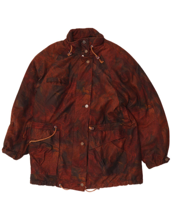 Vintage mujer cortavientos chaqueta Reino Unido 18 XL marrón poliéster floral