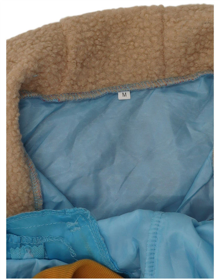 Vintage mujer chaqueta cortavientos con capucha Reino Unido 14 bloque de color azul medio