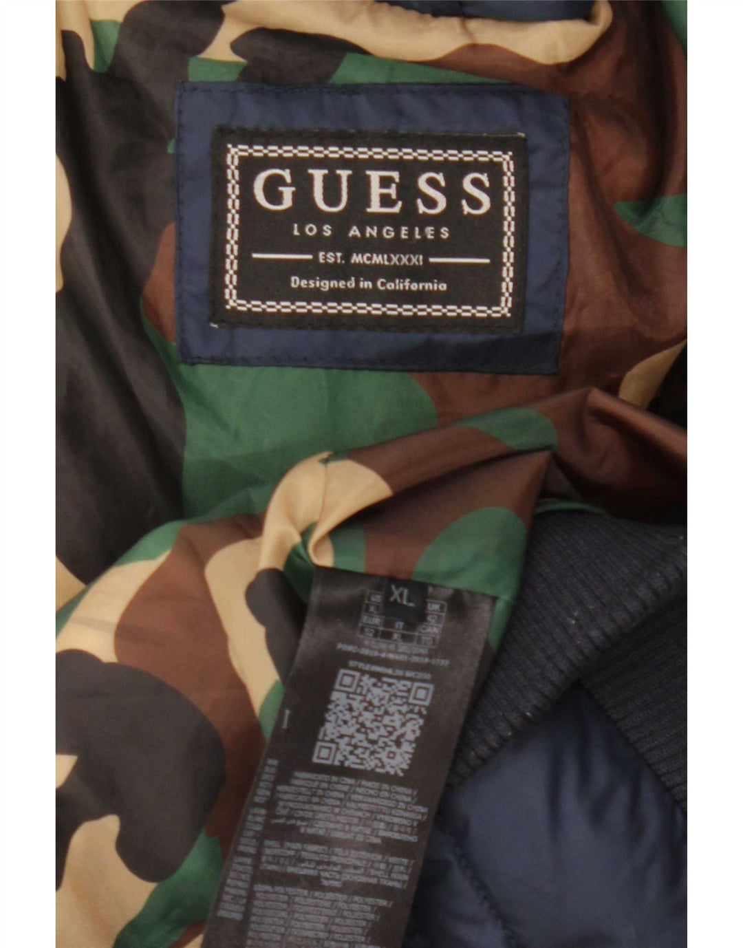 Guess Chaqueta acolchada para hombre UK 42 XL Azul marino Colorblock Poliéster