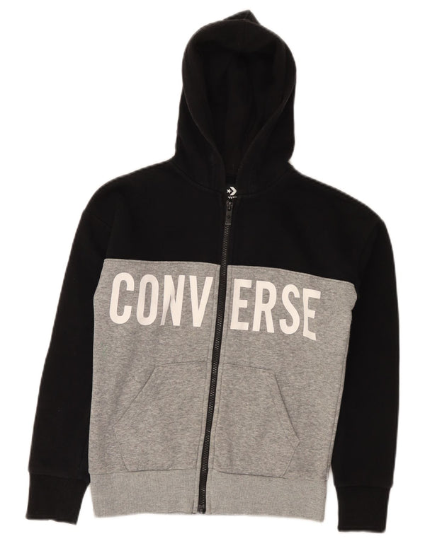 Converse Sudadera con capucha y cremallera gráfica para niños 8-9 años Small Negro Colorblock
