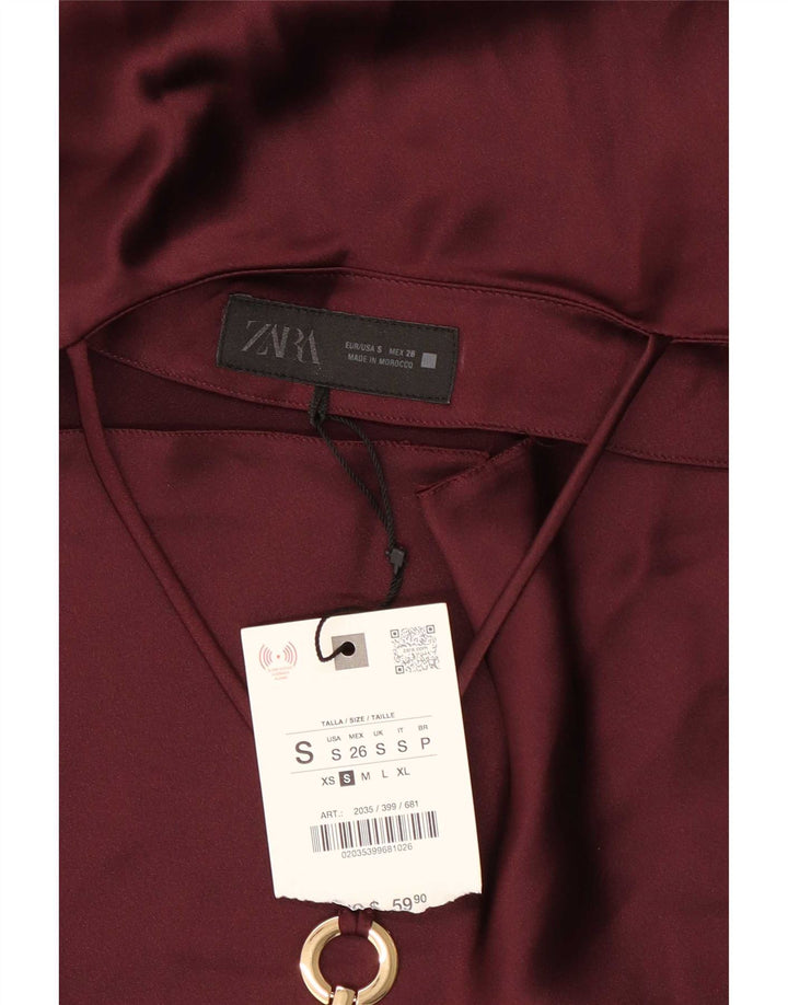 Zara Mujer Vestido Halter UK 10 Pequeño Poliéster Borgoña