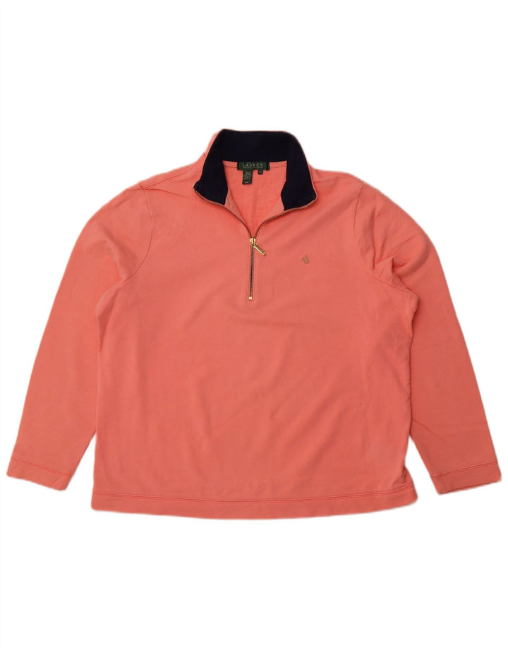 RALPH LAUREN Sudadera con cuello y cremallera para mujer UK 40 XL Algodón naranja