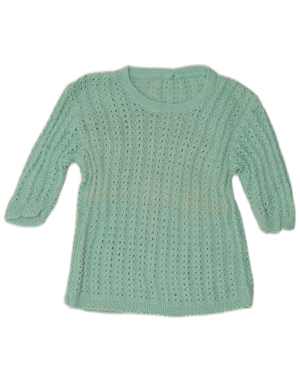 Vintage mujer 3/4 manga barco cuello jersey suéter Reino Unido 6 XS turquesa