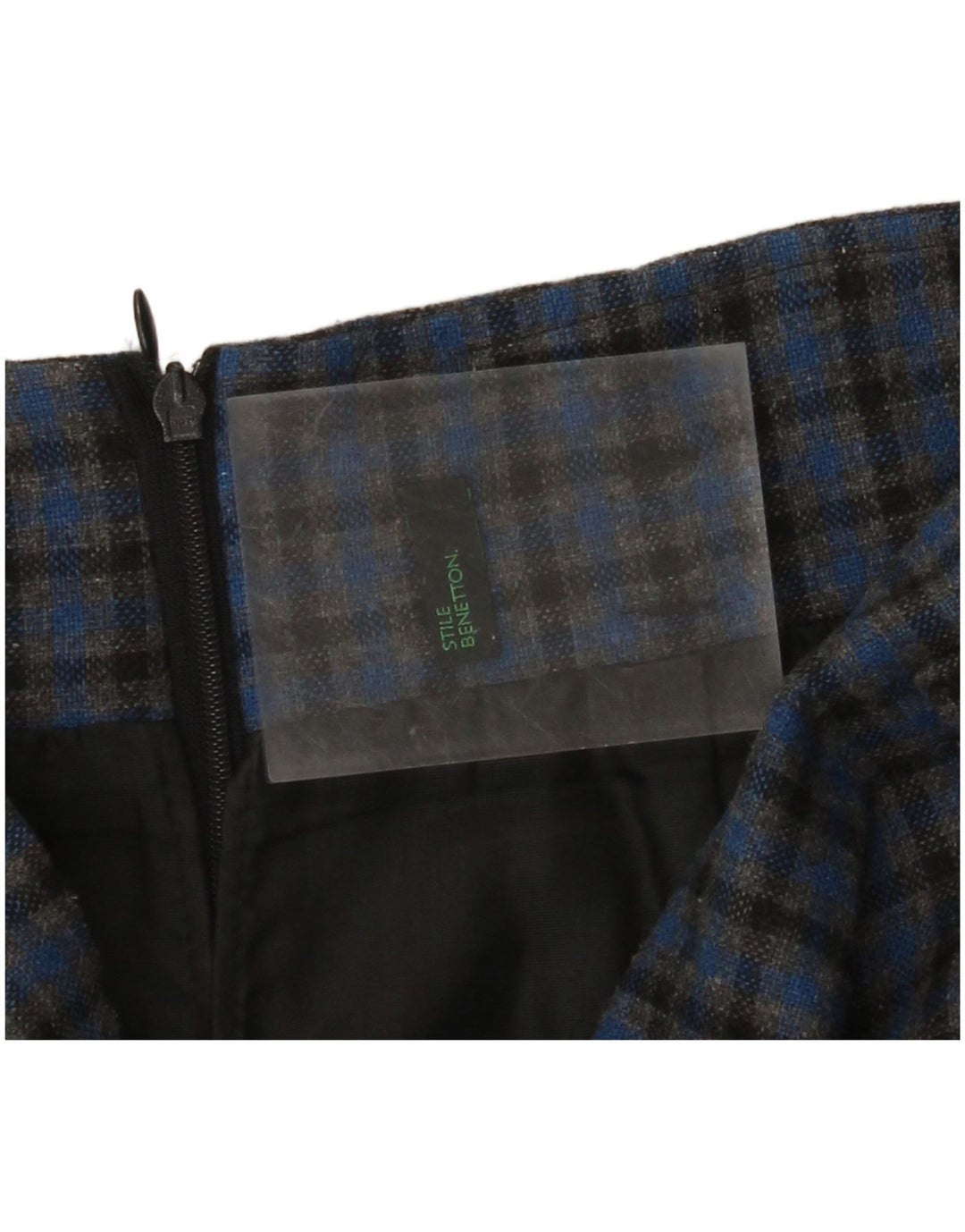 BENETTON Falda Lápiz Mujer W28 Cuadros Azul Medio