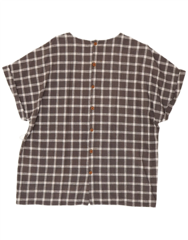 Zara Blusa camisera extragrande de manga corta para mujer UK 44 Medium Grey Check