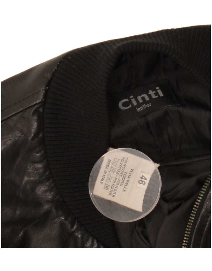 CINTI Chaqueta de cuero bomber corta para mujer IT 46 Cuero negro grande
