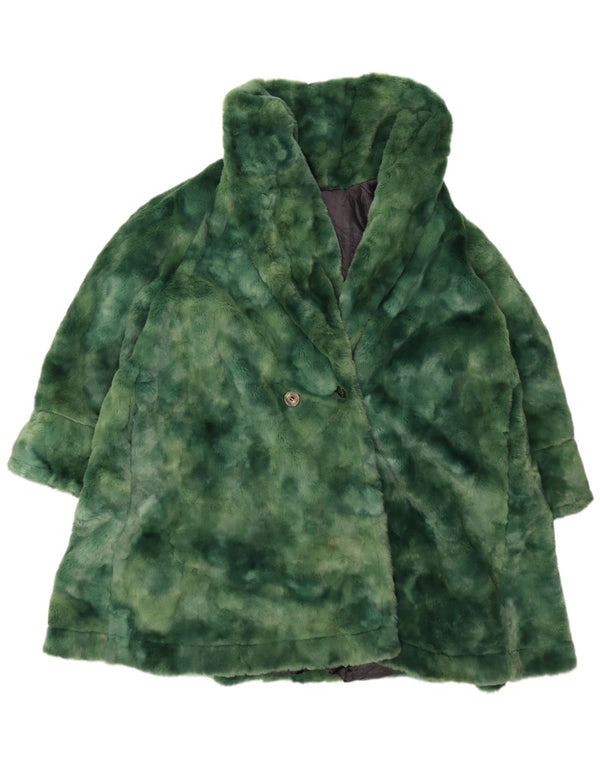 Vintage mujeres suelta ajuste piel sintética abrigo Reino Unido 20 2XL verde tie tinte
