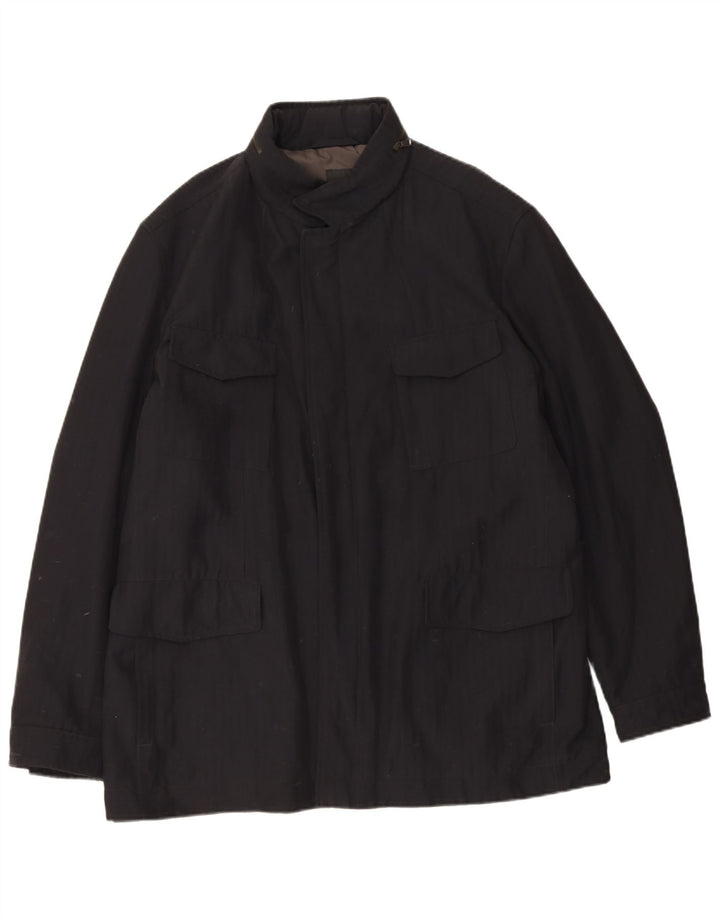 Hugo Boss Chaqueta cortavientos para hombre IT 56 3XL Lana virgen negra