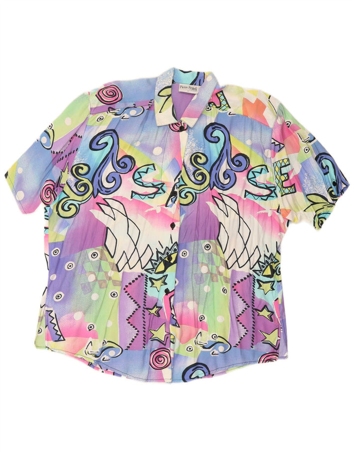 VINTAGE Mujer Patrón Abstracto Camisa Blusa EU 42 Grande Multicolor