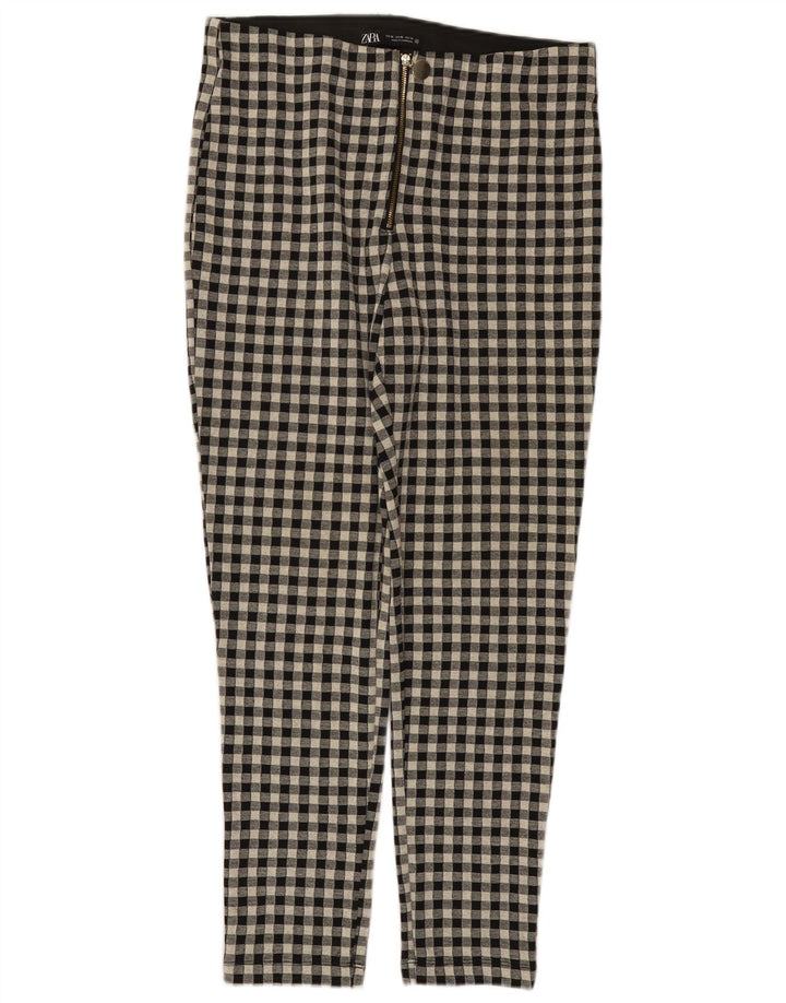 Zara Mujer Pantalón Casual Slim XL W32 L27 Poliéster Vichy Negro