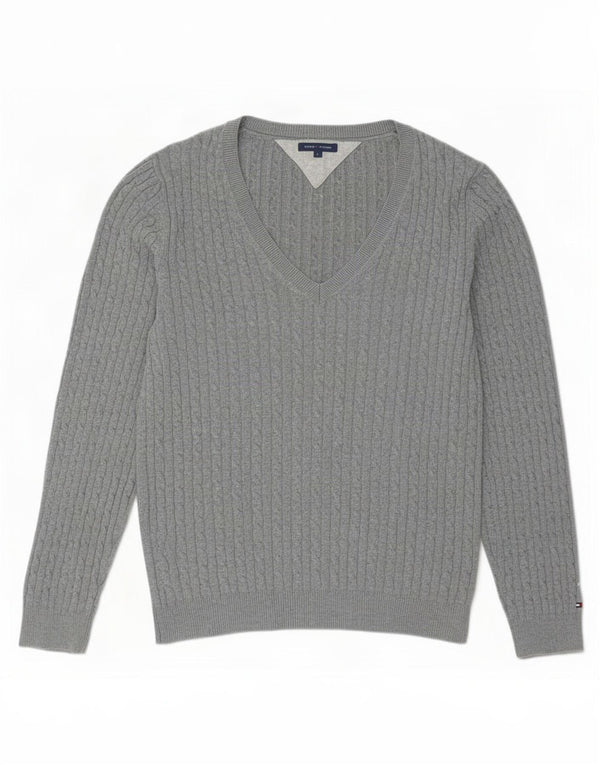 Tommy Hilfiger Suéter con cuello en V para mujer UK 46 Algodón gris grande