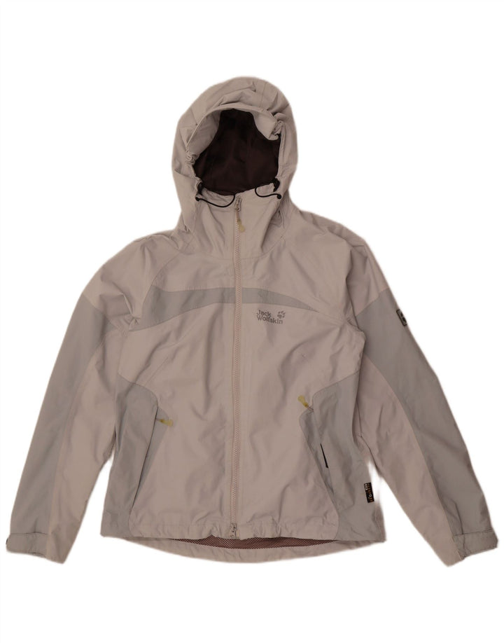 Jack Wolfskin Chaqueta impermeable con capucha para mujer UK 12/14 Gris medio Colorblock
