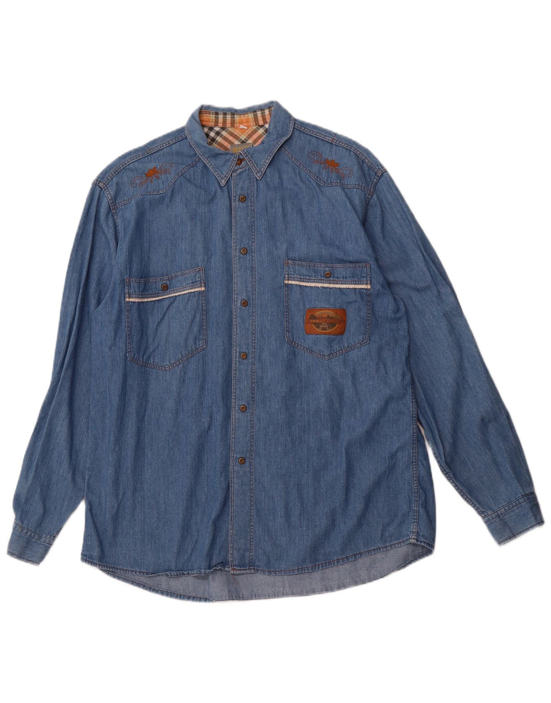 MASH Mens Denim Shirt Large Blue Floral