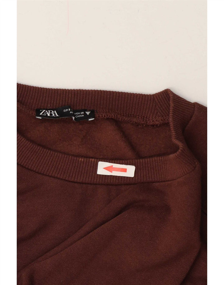 Zara Mujer Crop Sudadera Jumper UK 10 Small Marrón