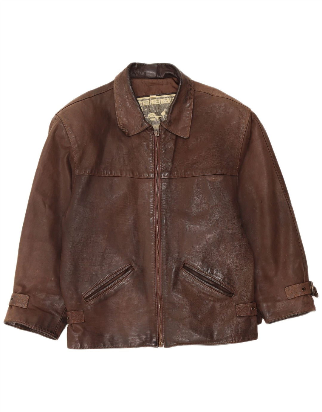 Vintage hombres chaqueta de cuero Reino Unido 36 pequeño marrón