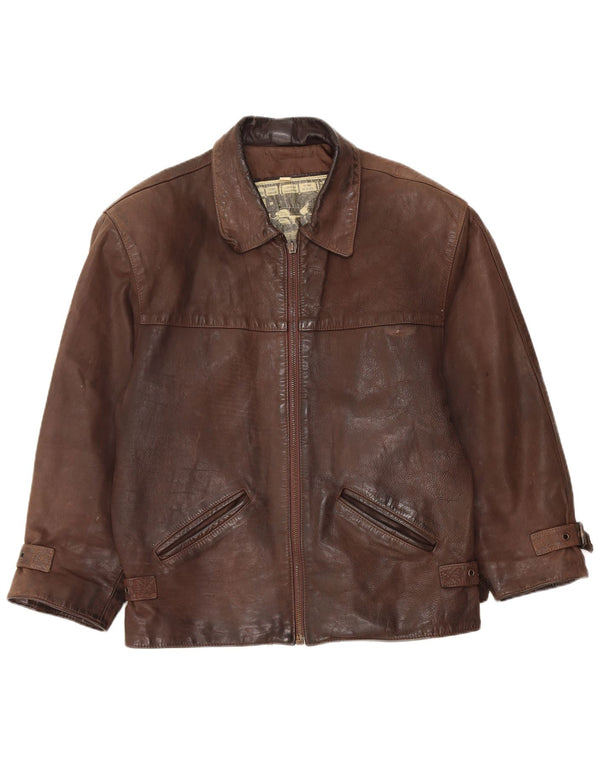Vintage hombres chaqueta de cuero Reino Unido 36 pequeño marrón