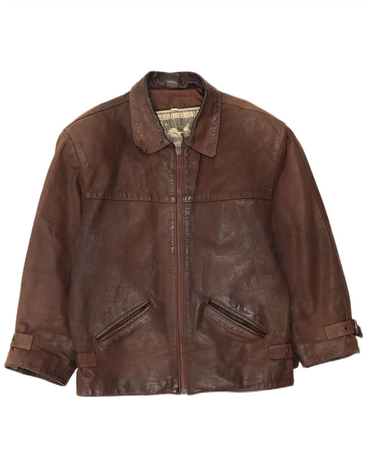 Vintage hombres chaqueta de cuero Reino Unido 36 pequeño marrón