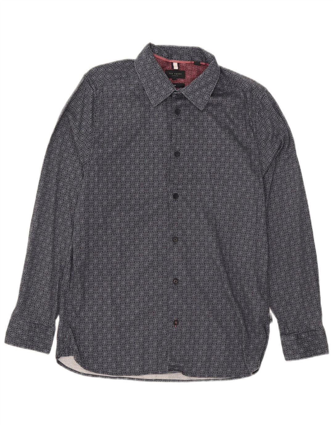 Ted Baker Camisa ajustada para hombre Talla 4 Grande Algodón geométrico azul marino
