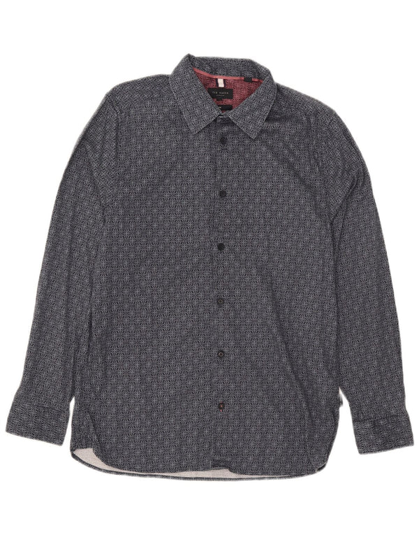 Ted Baker Camisa ajustada para hombre Talla 4 Grande Algodón geométrico azul marino
