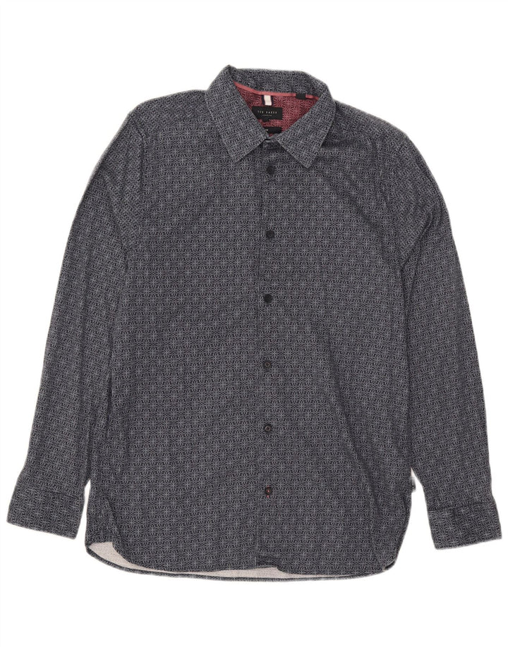 Ted Baker Camisa ajustada para hombre Talla 4 Grande Algodón geométrico azul marino