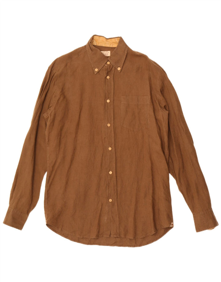 ALVIERO MARTINI Camisa Hombre Talla 40 Lino Marrón Medio