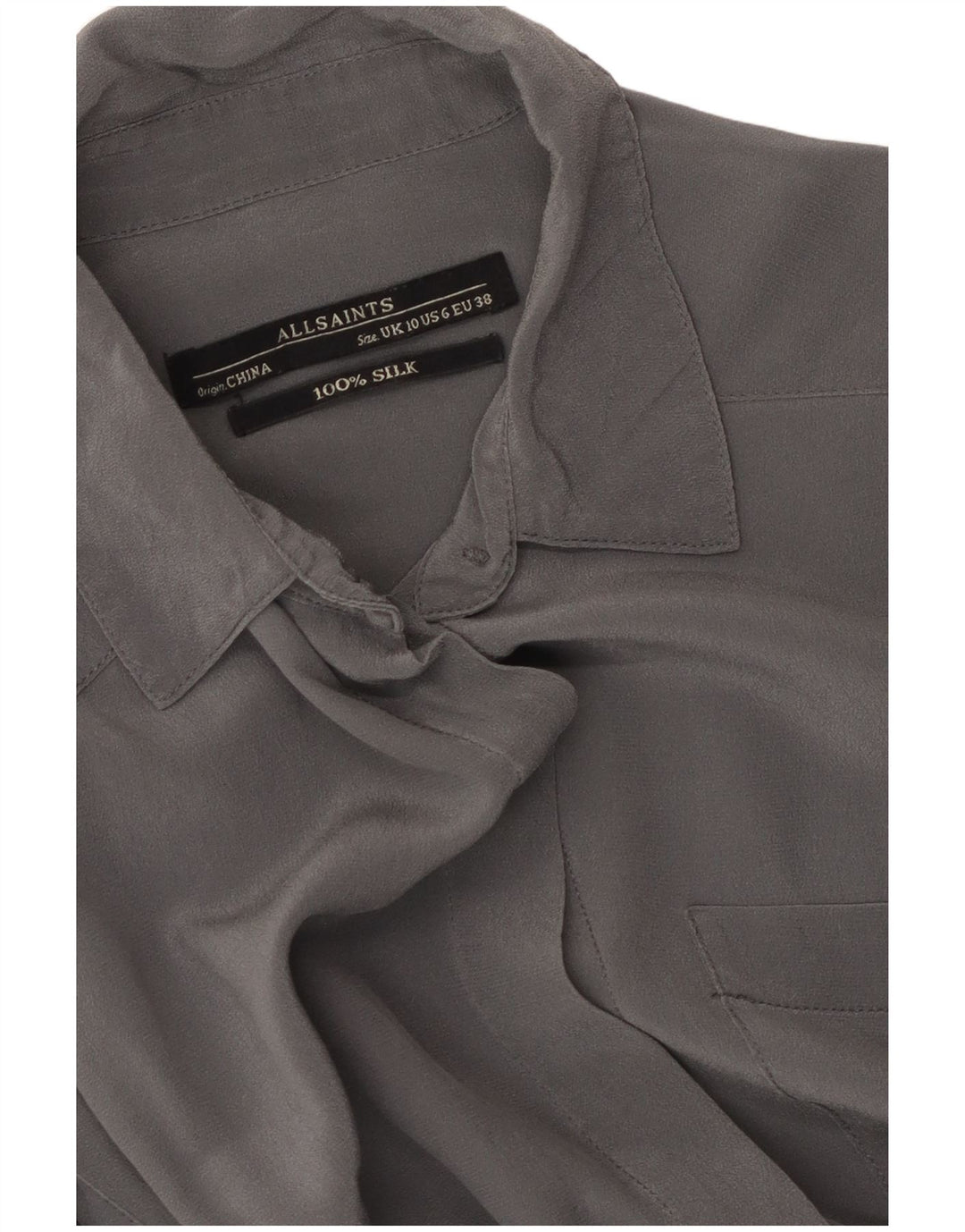 ALL SAINTS Vestido camisero extragrande para mujer UK 10 Small Grey Silk