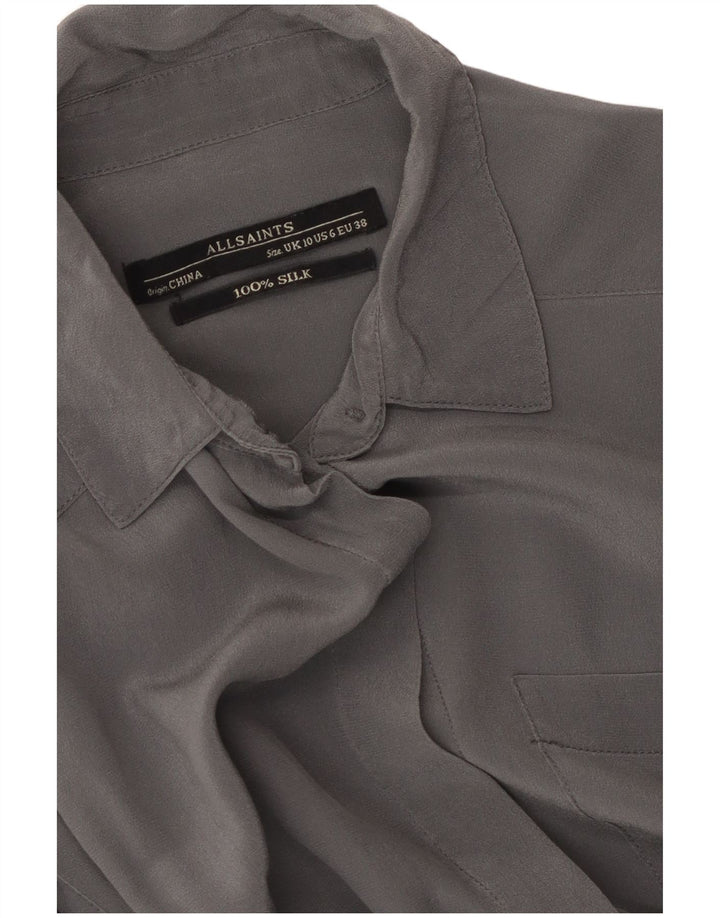 ALL SAINTS Vestido camisero extragrande para mujer UK 10 Small Grey Silk