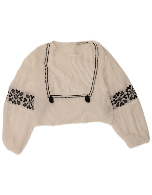 Zara Womens Crop Blouse Top UK 10 Small White Floral Viscose