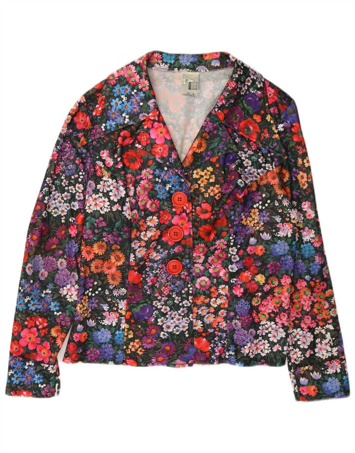 Vintage mujer 3 botones Blazer chaqueta Reino Unido 14 medio multicolor floral