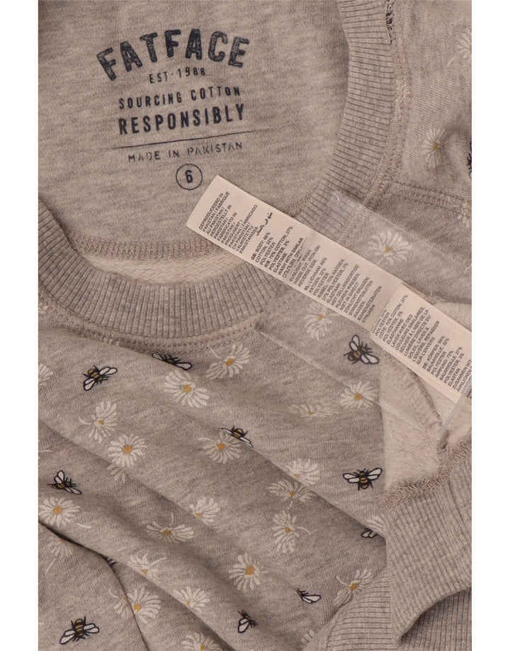 FAT FACE Sudadera para mujer Jumper UK 6 XS Gris Floral Algodón
