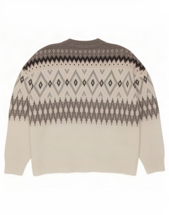 Marks & Spencer Suéter de cuello redondo para hombre XL Gris Fair Isle Poliéster
