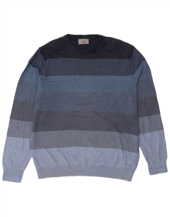 Marks & Spencer - Jersey de cuello redondo para hombre, talla grande, color azul a rayas