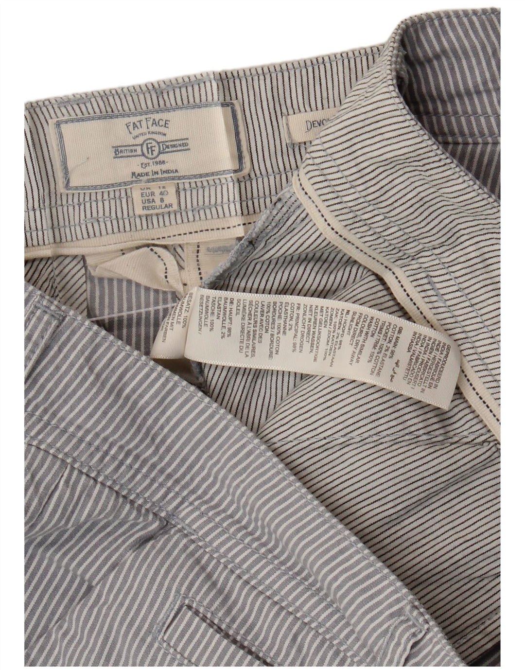 Pantalones recortados regulares para mujer de Fat Face UK 12 Medium W32 L25 Gris a rayas