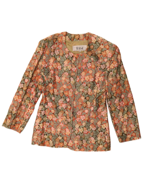 Vintage mujer 5 botones Blazer chaqueta IT 42 medio multicolor floral