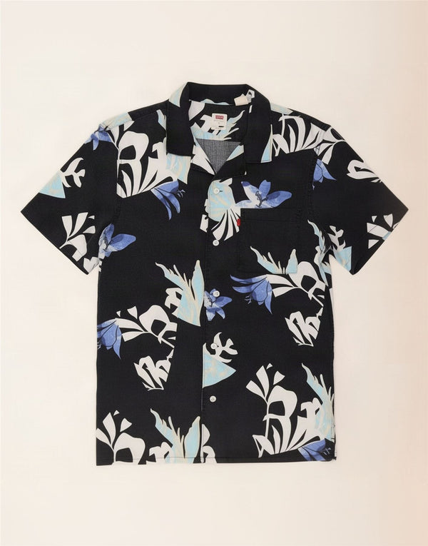 Levi's Camisa holgada de manga corta para hombre de lycra floral negra pequeña