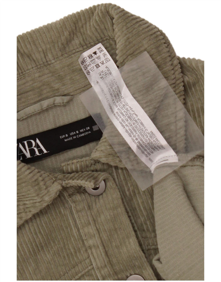 ZARA Mujer Camisa De Pana Extragrande UK 10 Small Algodón Verde