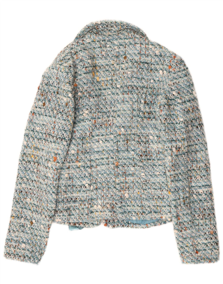 Luisa Spagnoli Chaqueta tipo blazer con lazo frontal para mujer IT 40 Small Blue Moteado