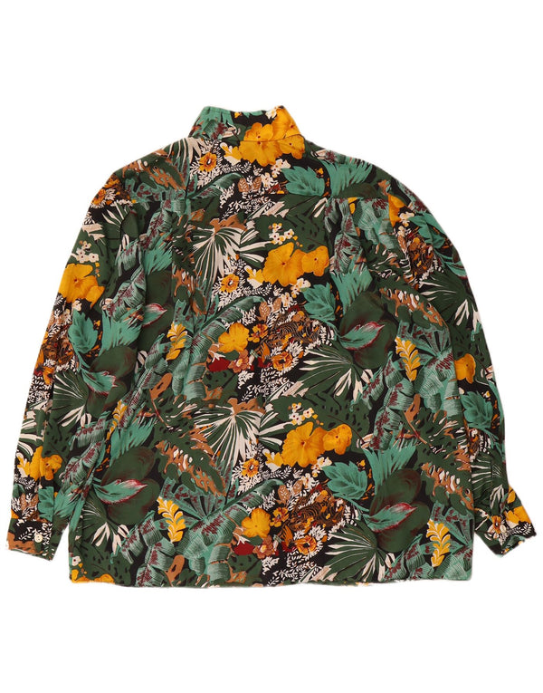 Vintage mujer camisa de manga larga Reino Unido 22 3XL verde floral