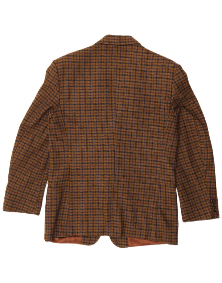 Vintage hombres 2 botones Blazer chaqueta IT 48 marrón medio comprobar lana virgen