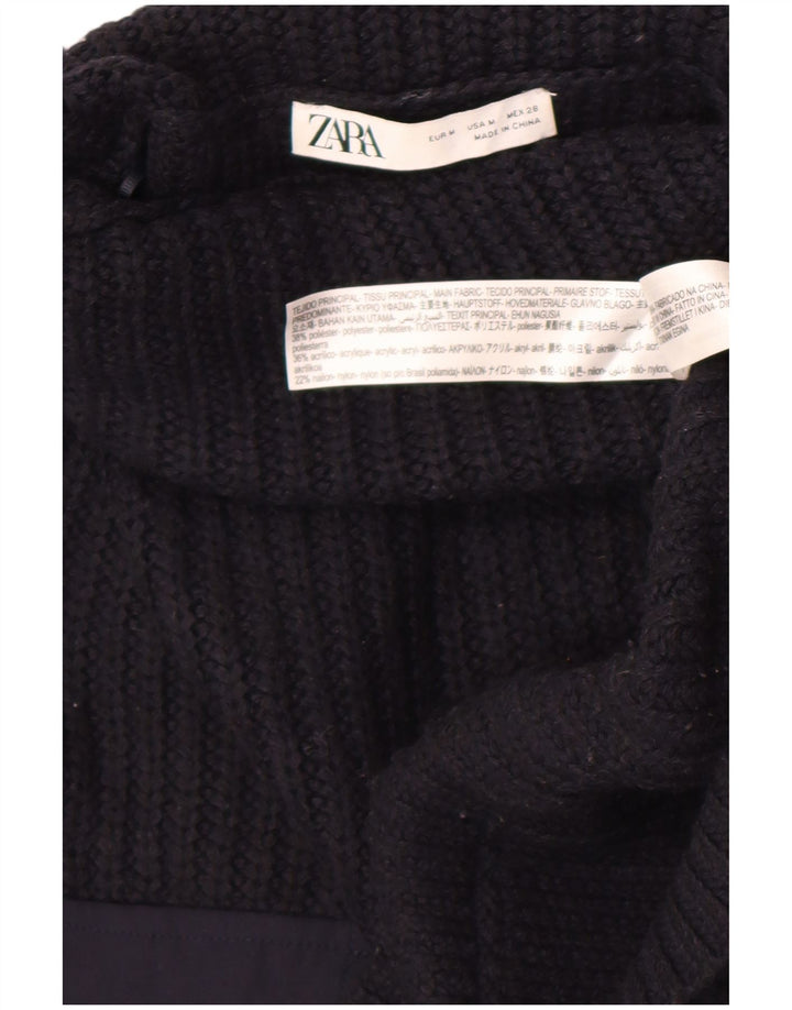 Zara Mujer Crop Oversize Roll Neck Jumper Sweater UK 40 Mediano Negro