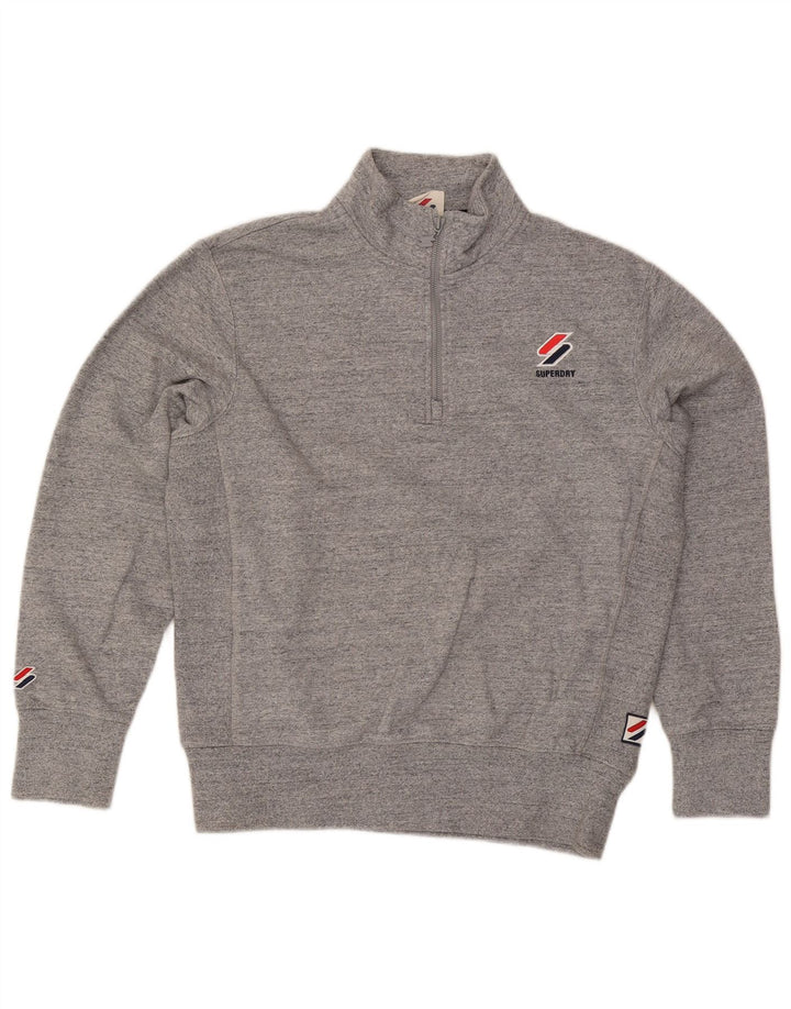 Superdry Sudadera con cuello y cremallera para hombre Jersey de algodón moteado en gris medio
