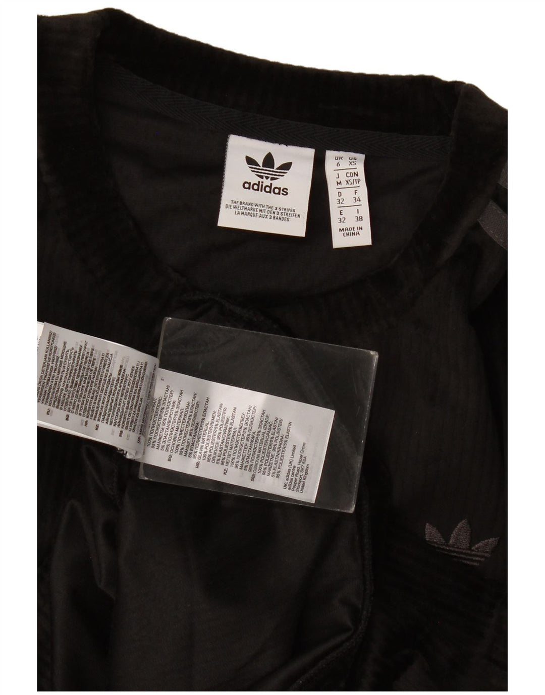Adidas Mujer Oversize Velour Sudadera Jumper UK 6 XS Negro Poliéster
