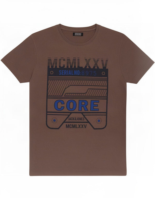 Jack & Jones Mens Graphic T-Shirt Top Small Brown Cotton