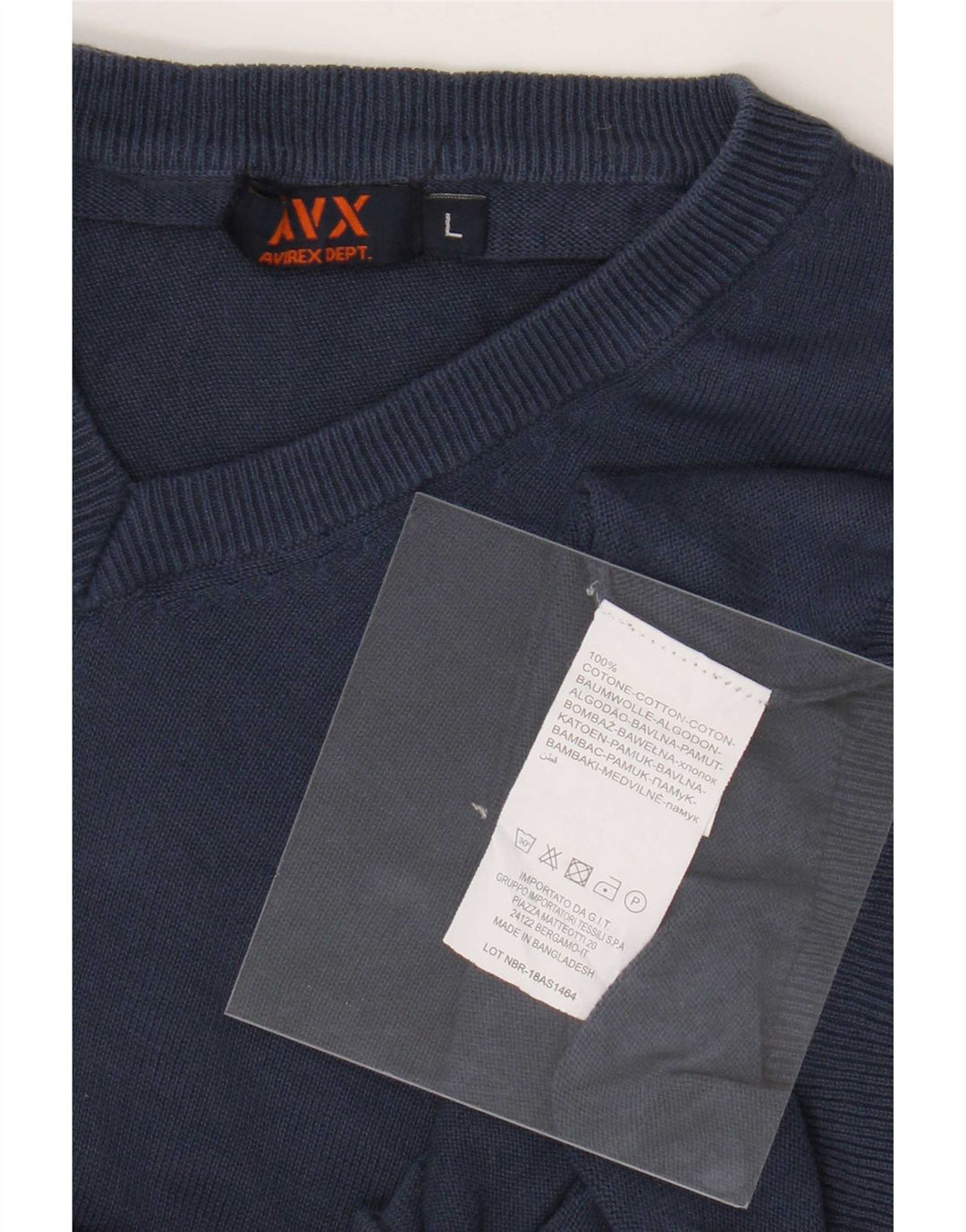 Avirex - Jersey con cuello en V para hombre, talla grande, algodón azul
