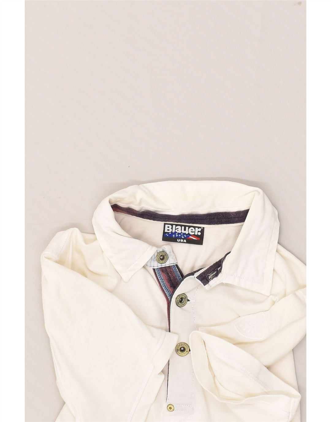 BLAUER Mens Slim Polo Shirt Large White Cotton | Vintage Blauer | Thrift | Second-Hand Blauer | Used Clothing | Messina Hembry 