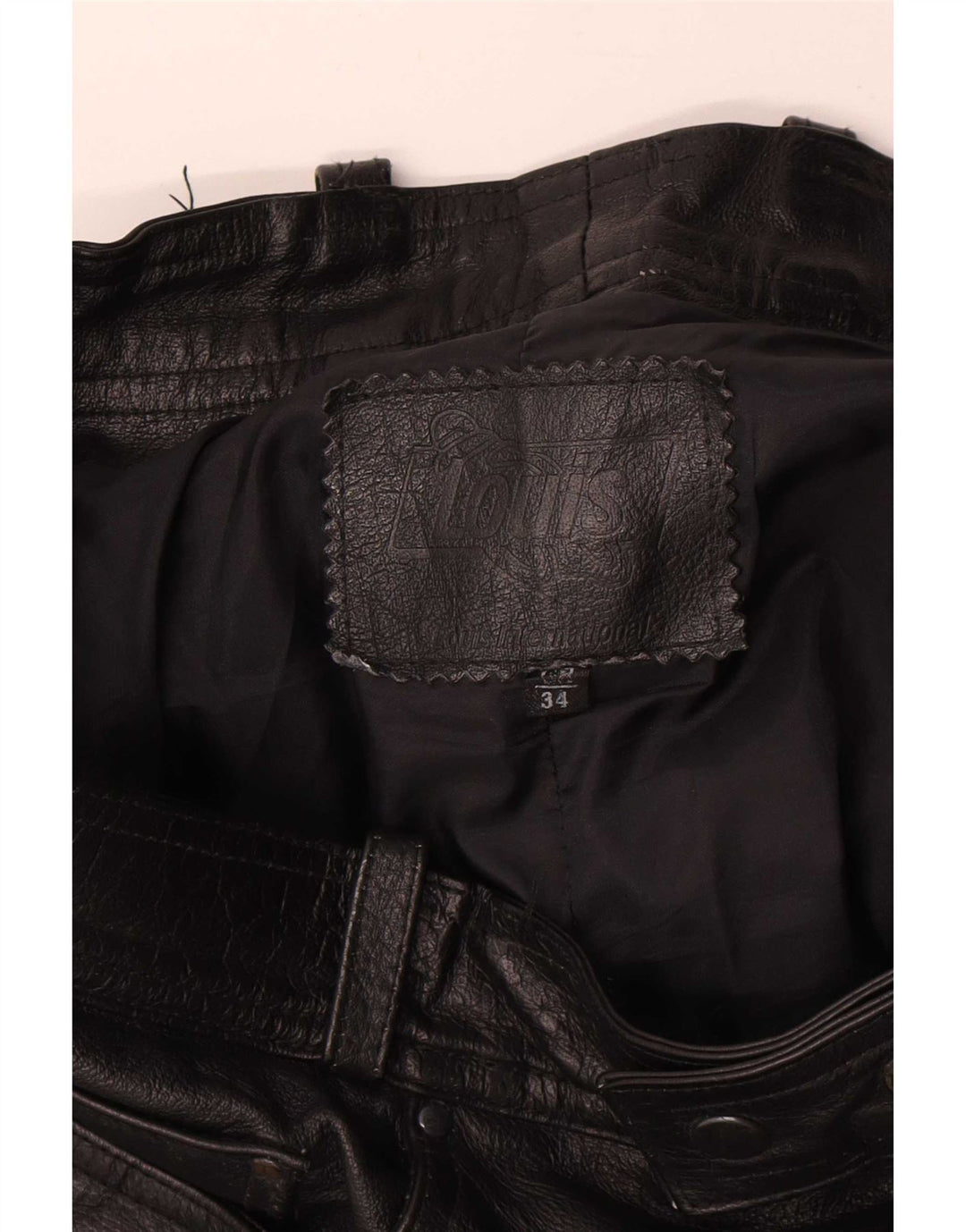 Pantalones rectos de cuero Louis para hombre W34 L30 Negro