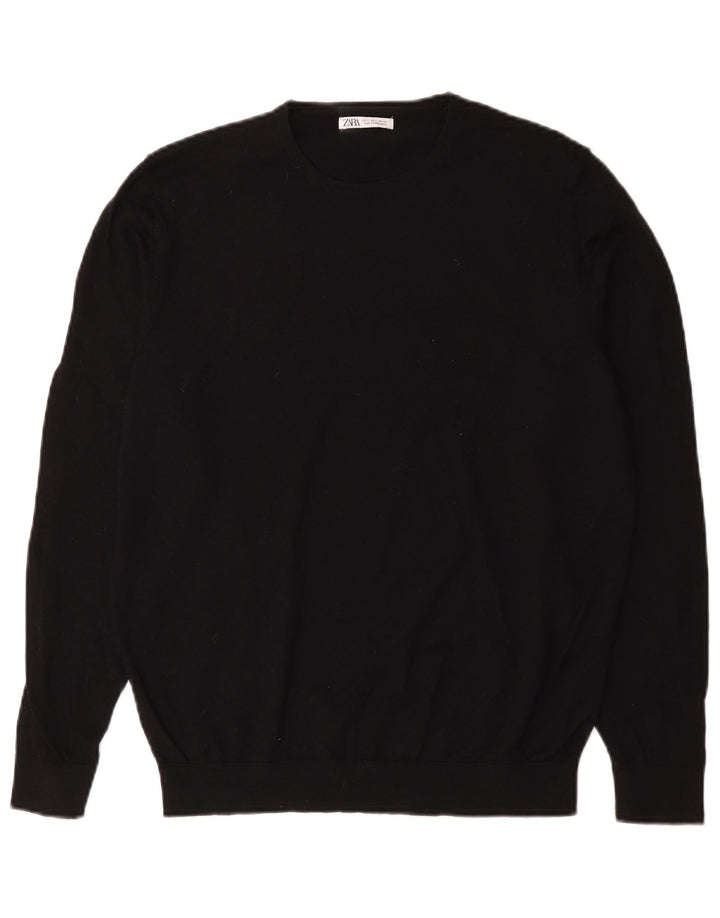 Zara Hombre Jersey Cuello Redondo Jersey Grande Lana Negra